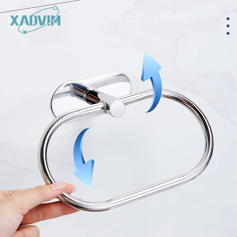 Silver Gold 304 Stainless Steel Towel Bar No Drilling Paper Holder Self-adhesive Towel Ring Robe Hook Bathroom Accessories Set