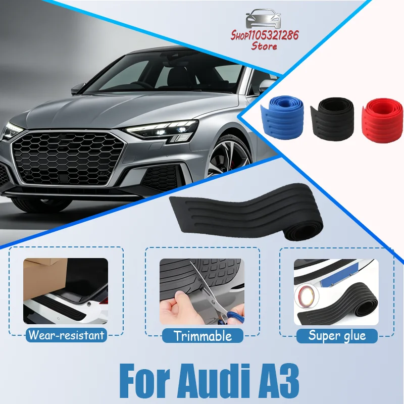 For Audi A3 Car Trunk Door Sill Plate Protector Anti-Scratch Rear Bumper Guard Rubber Mouldings Pad Trim Cover Strip Car Styling