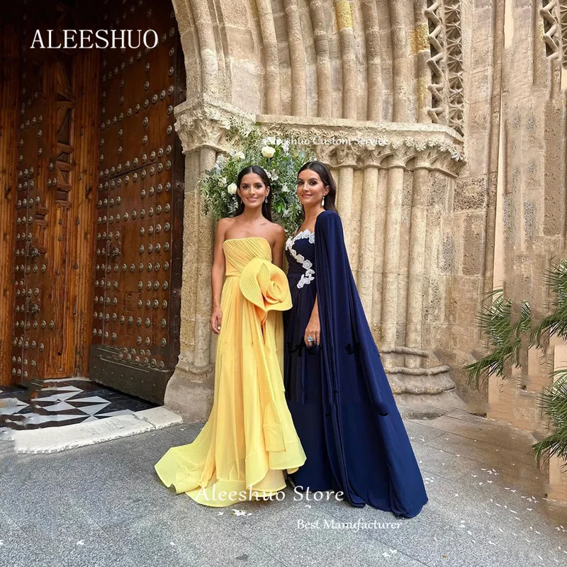 Aleeshuo Boho Straples Prom Dressess A-Line High Side Slit Evening Dress Pleat Flowers Formal Sleeveless Gown فساتين سهره فاخره