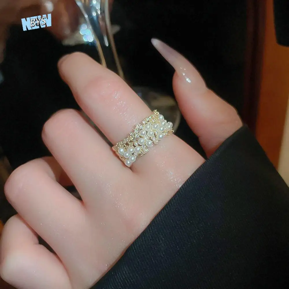 

Temperament Exquisite Pearl Open Ring Geometry Irregular Vintage Rings Accessories Finger Jewelry Metal Rings Party