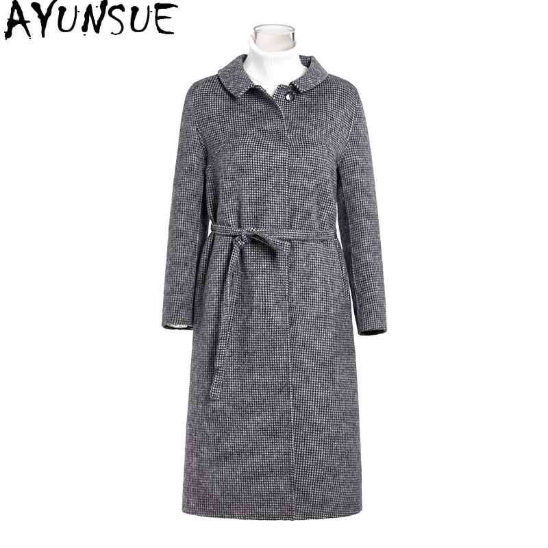 

AYUNSUE 63.8% Wool Coat Women 2025 Winter Clothes Elegant Womens Jackets Wool &blends Coats Long Trench Coat Belt Пальто Женское