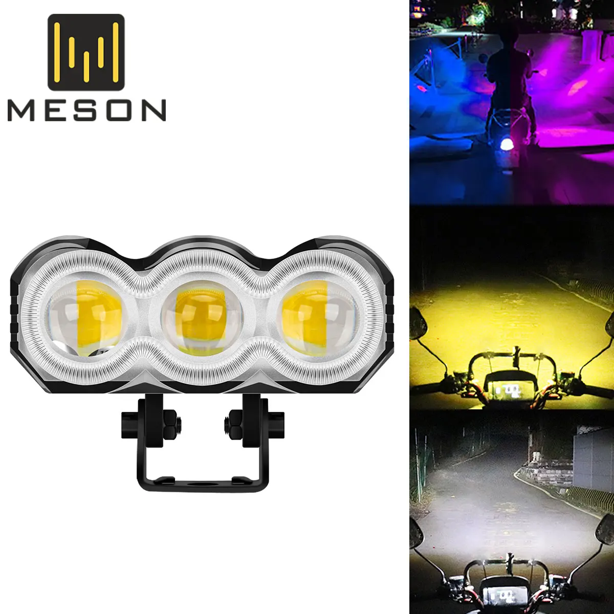 Motorcycle LED Spotlight Running Lamp White Yellow Auxiliary Headlight Various Lighting Modes Fog Light for Car Motorbike SUV