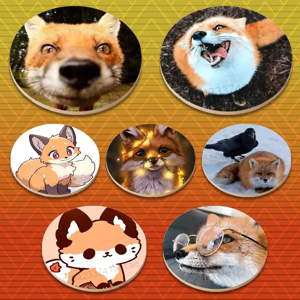 

Cute Fox Animal Expression Round Wooden Coasters Non-Slip Suitable for Drinks Tea,Coffee Home Perfect Gift