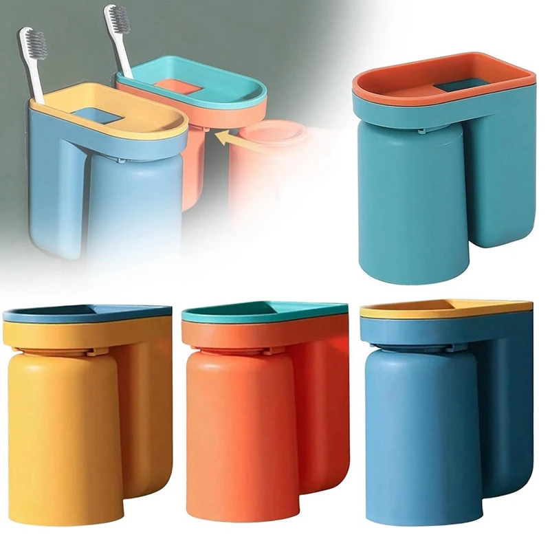 No Punching Mouthwash Cup Toothbrush Cup Wall Hanging Bathroom Storage Box Upside Down Drain Easy Install Easy To Use