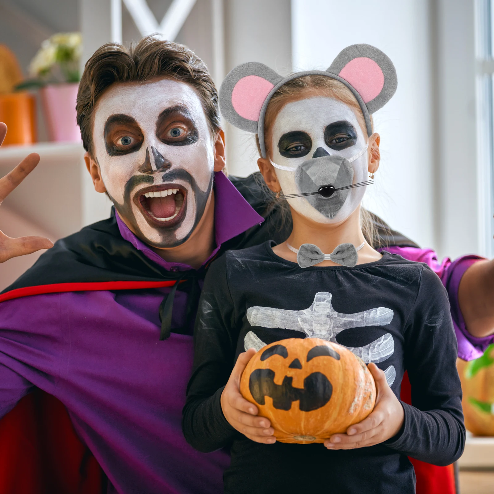 Zestaw Uszy Myszki Opaska na Głowę Kostium Dziecięcy Nos Zwierzęcy Ogon Muszka Akcesoria do Cosplay na Imprezę Rekwizyty Fotograficzne Artykuły Festiwalowe