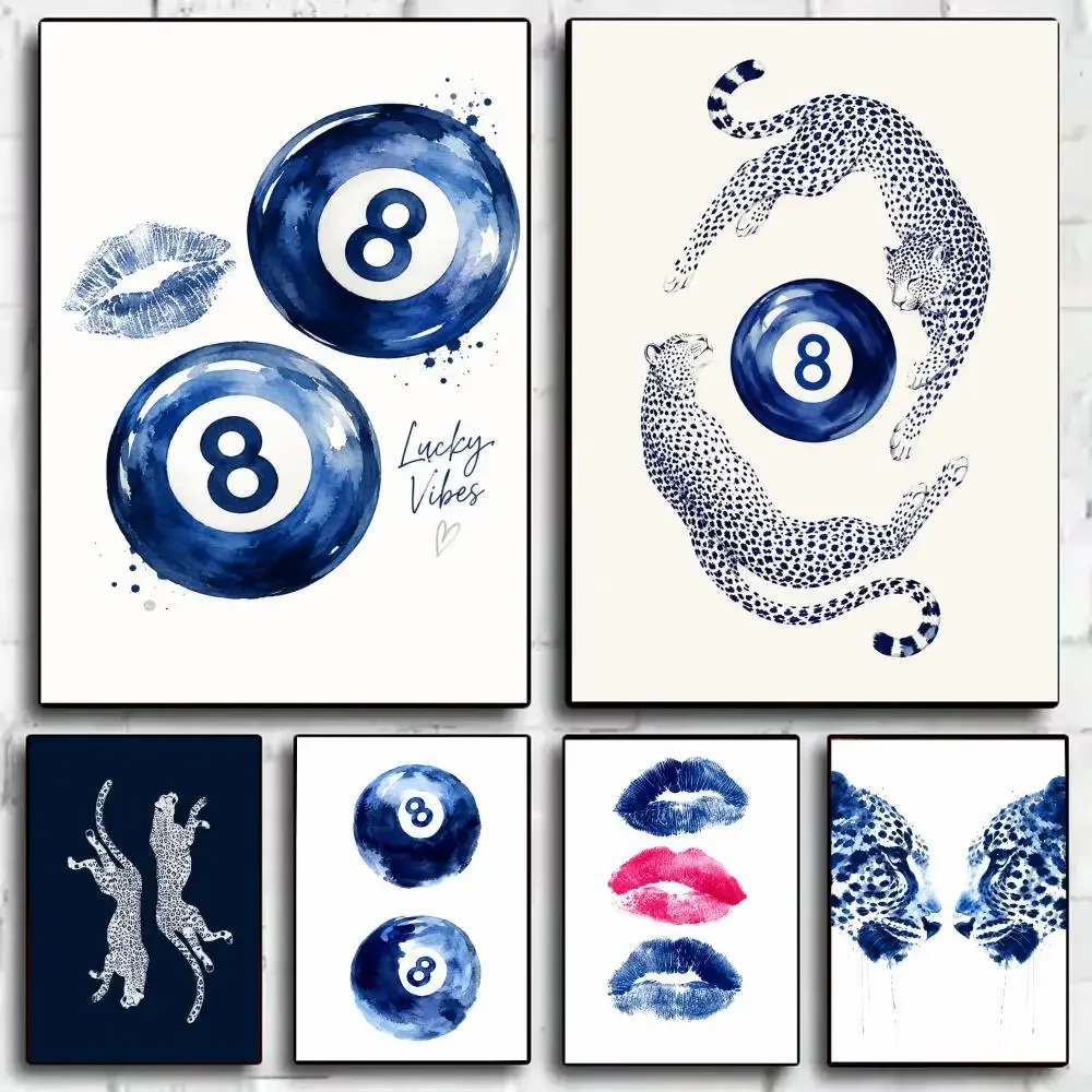 1pc frameless Canvas Painting Navy Blue Leopard 8 Ball Painting Calligraphy Anti-wrinkle Canvas Poster Wall Mural Art Photos for