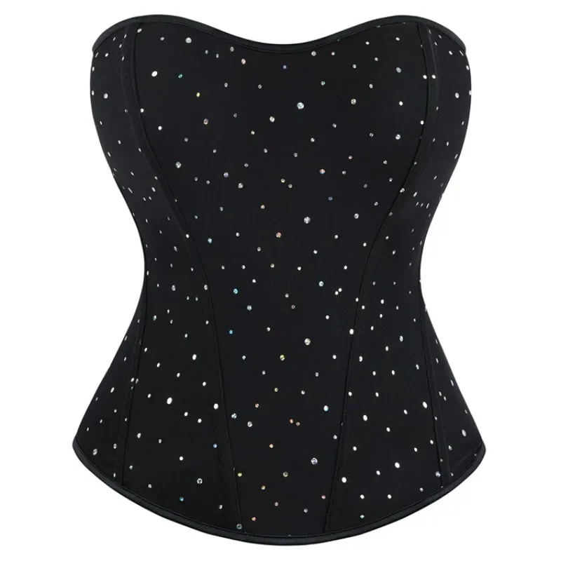 Corsés sexis con cremallera para mujer, corpiño por encima del busto, corpiño Push Up, Top con diamantes de imitación, disfraz burlesco de talla grande, corsé negro