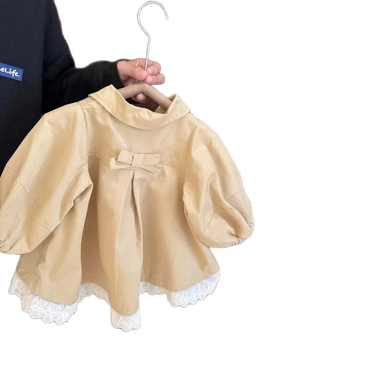 Coat Double Breasted Mid Length Windbreaker Spring and Autumn 2026 New Collection for Girls British Style Lace Jacket