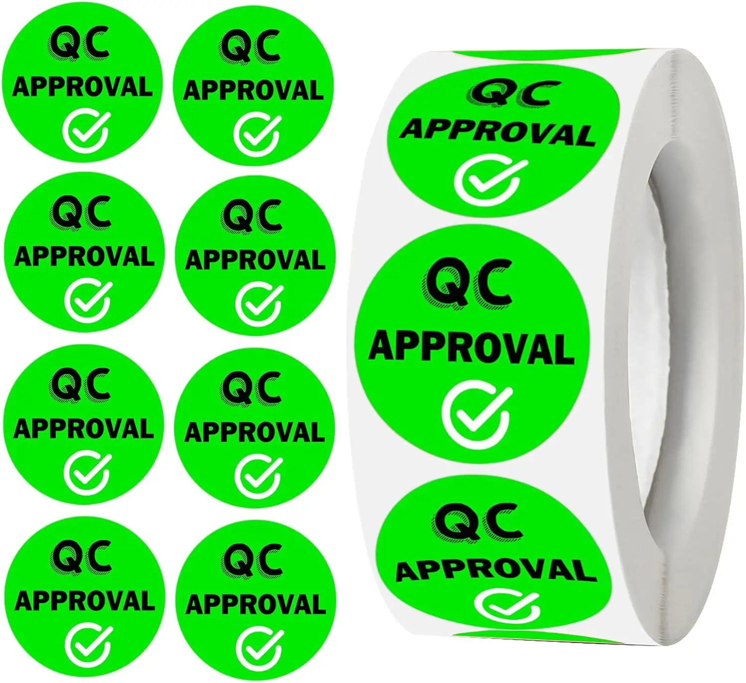 10Rolls1inch QC Approval Labels Green Inventory Quality Control Stickers for Warehouse Quality Control Check Tested Pass 1000pcs