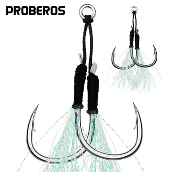 Metal Jig Assist Hooks With Feathers 1