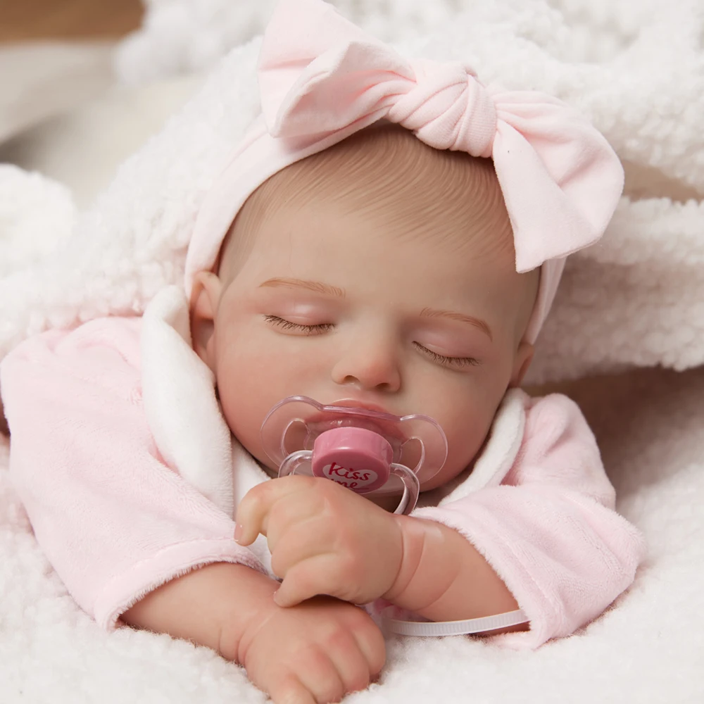 49CM Finished Painted Bebe Reborn Doll Rosalie Newborn Sleeping Doll Soft Hand-Drawing Hair 3D Skin Tone Visible Veins
