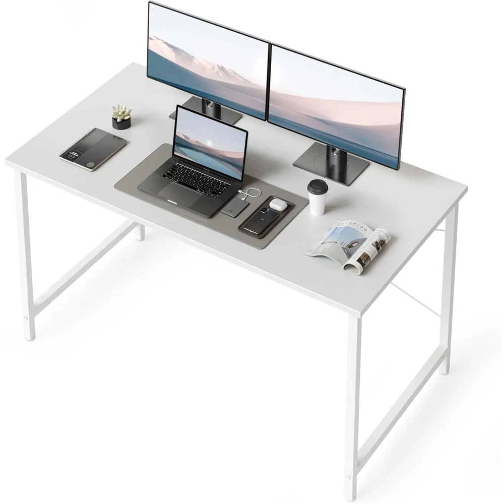 

47" Modern Home Office Desk, Black Metal Frame with White Top, Waterproof & Sturdy