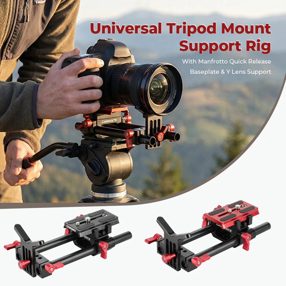HDRiG Manfrotto Style Quick Release Base Plate Kit z systemem podwójnego pręta 15 mm do statywu Manfrotto 577/501/504/701 Fotografia