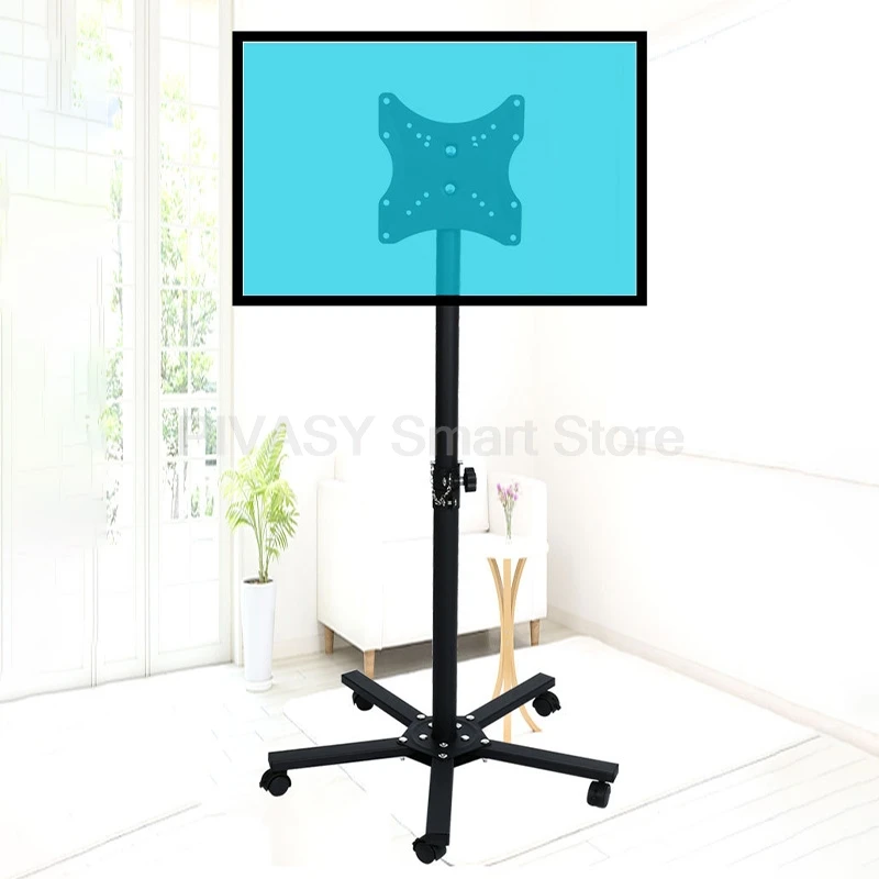 حامل أرضي لعربة التلفاز العالمية، حامل شاشة LCD غير مثقوب قابل للتعديل لارتفاع 14 بوصة - 43 بوصة، حامل تلفزيون دوار محمول