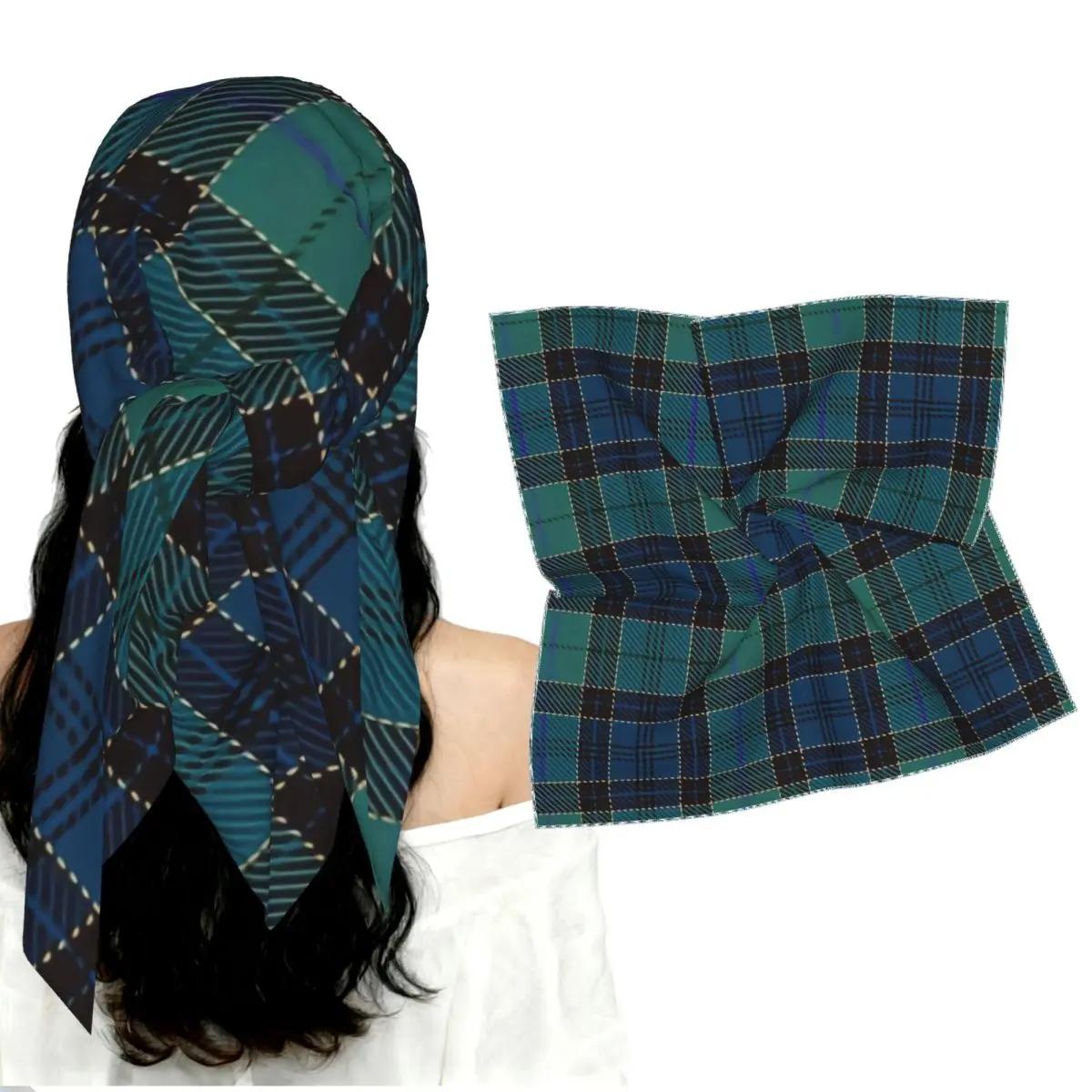 Faux Silk Smooth Square Kerchief Traditional Scottish Folklore Plaid Lady Satin Square Scarf Neck Wrap Bandana Accessory