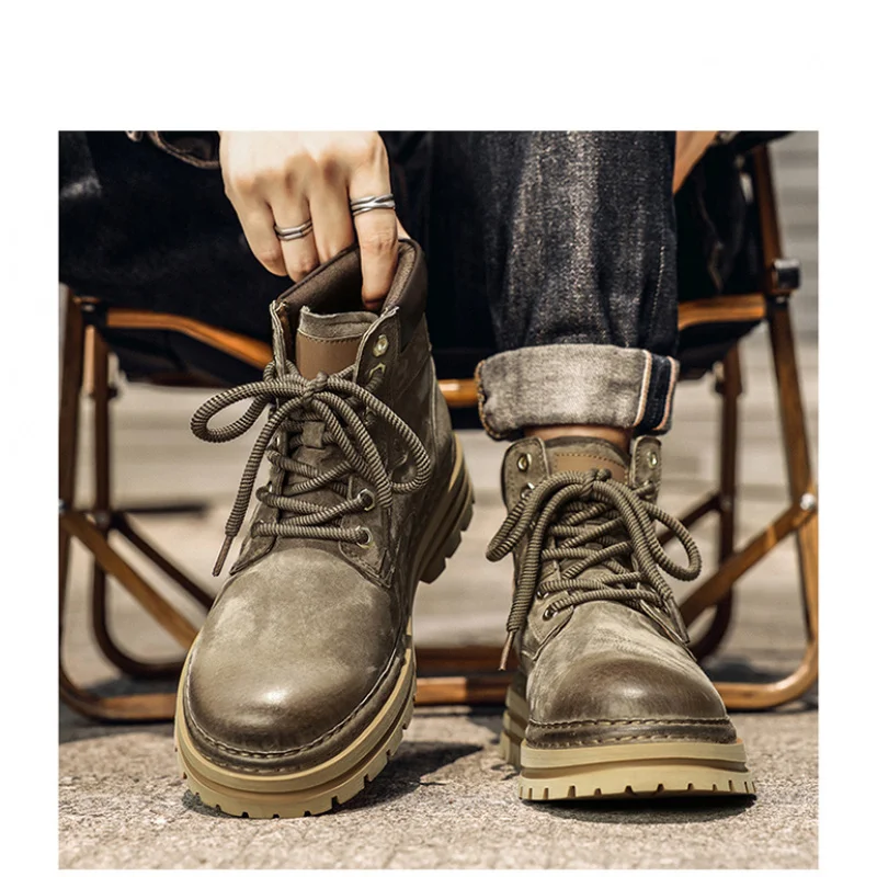 أحذية عمل لتسلق الجبال في الهواء الطلق للرجال: أحذية صفراء كبيرة جديدة لعام 2025، أحذية عمل متينة على الطراز البريطاني لزيادة الارتفاع #5