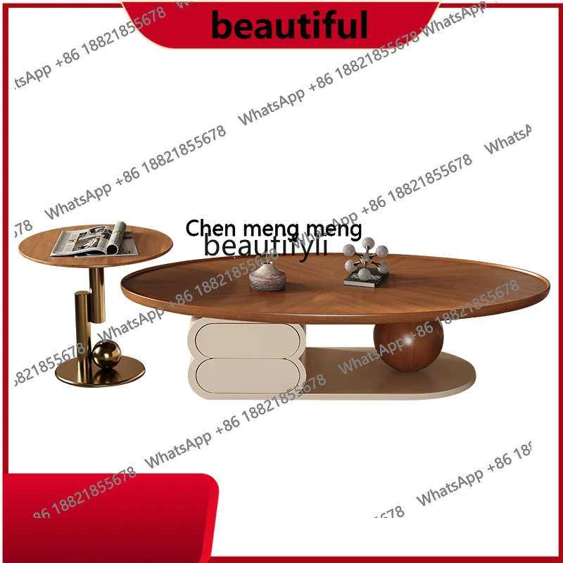 

Designer modern minimalist coffee table living room solid wood light luxury, creative wabi-sabi wind cream wind minimalist H