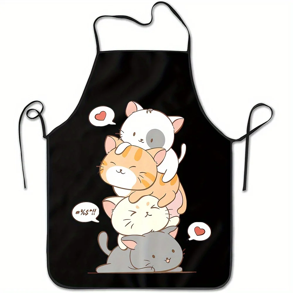 Cute Cartoon Cat Stack Kitchen Apron - Adorable Kitten Pile Pattern Chef Bib for Cooking Baking Party
