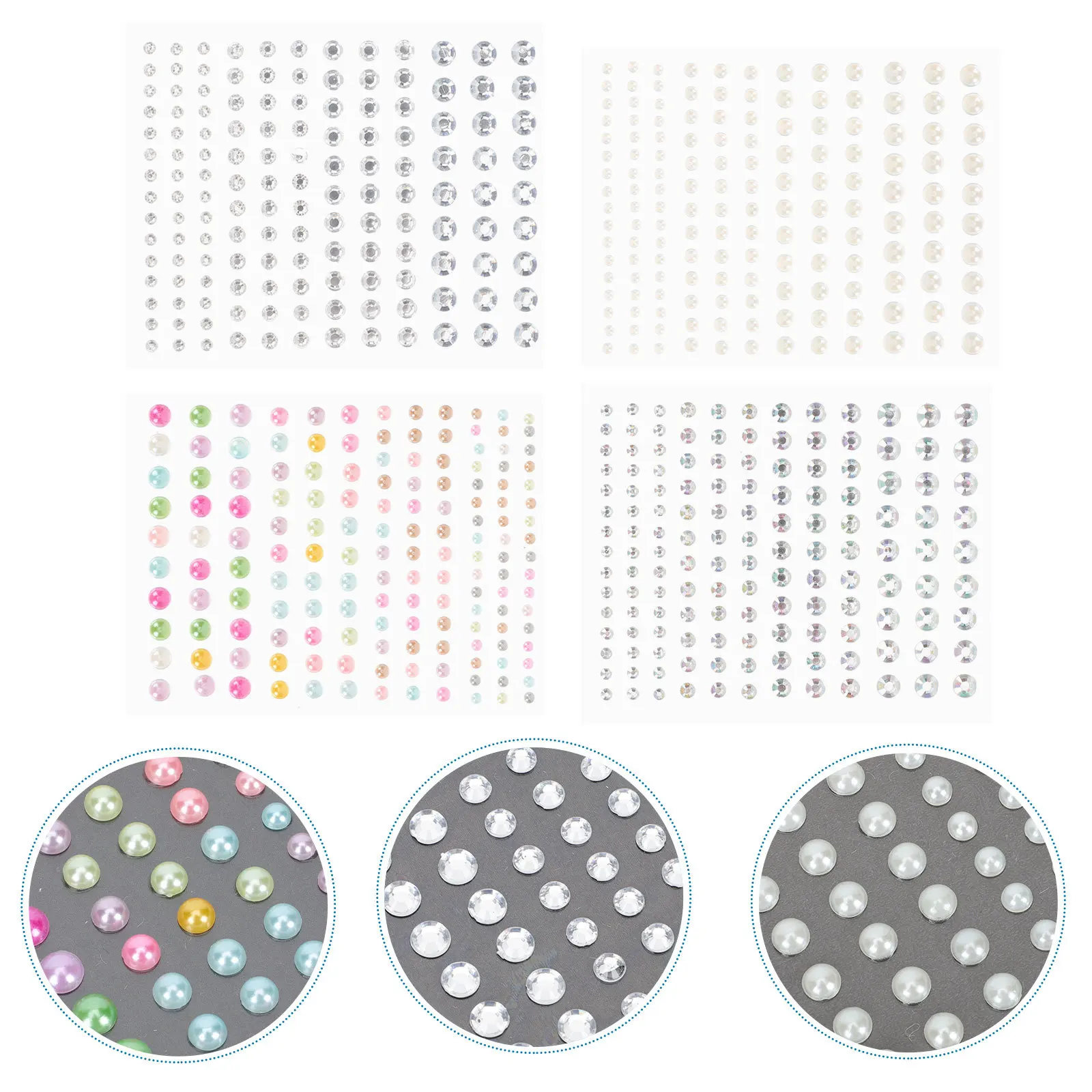 

4 Sheets Self Adhesive Nail Art Stickers Rhinestone Pearl Stickers DIY Face Beauty Scrapbooking Jewelry Stick on Body Jewels