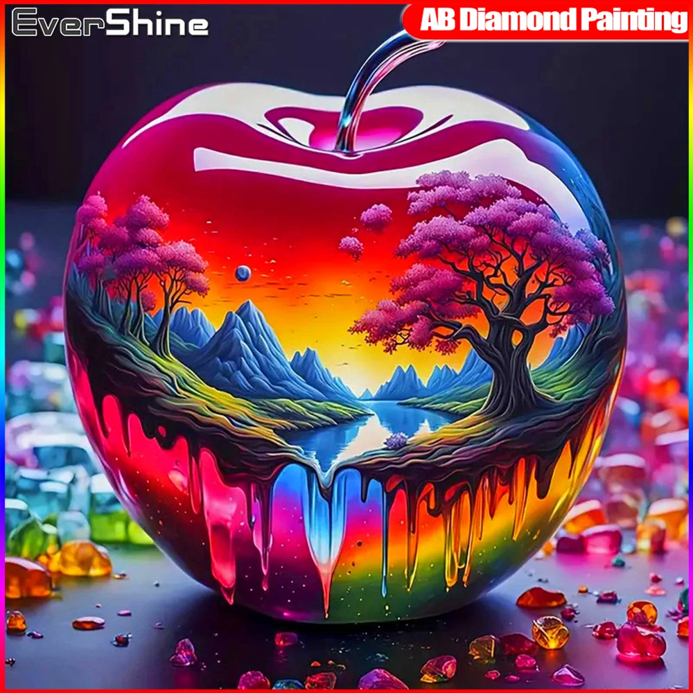 

EverShine Diamond Painting Apple AB Drill Cross Stitch Embroidery Landscape Picture Of Rhinestones Mosaic Handmade Gift