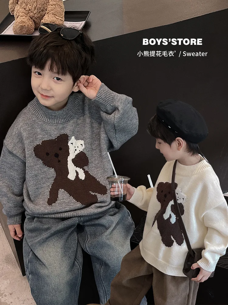 

2023 Autumn Children Winter Clothes Girls Boys Knitted Sweaters Long Sleeve Candy Cane Embroidery Crochet Pullover Kids Knitwear