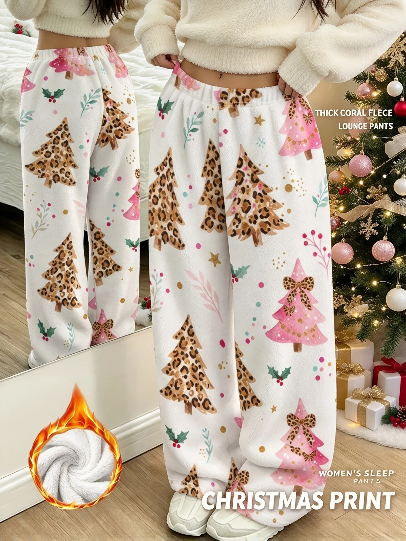 Unisex Flannel Pajama Pants Warm Winter Loungewear for Men and Women kid Christmas Santa Christmas Trees Christmas Gift