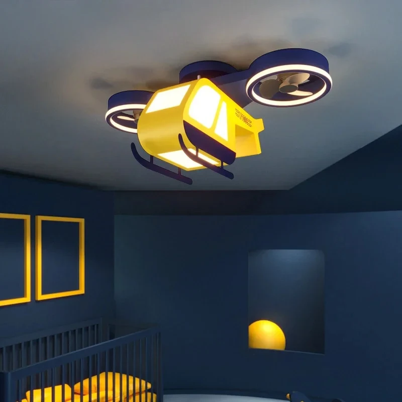 Acrílico dos desenhos animados helicóptero design ventilador de teto lâmpada led lampara techo abajur para quarto luz das crianças lampe