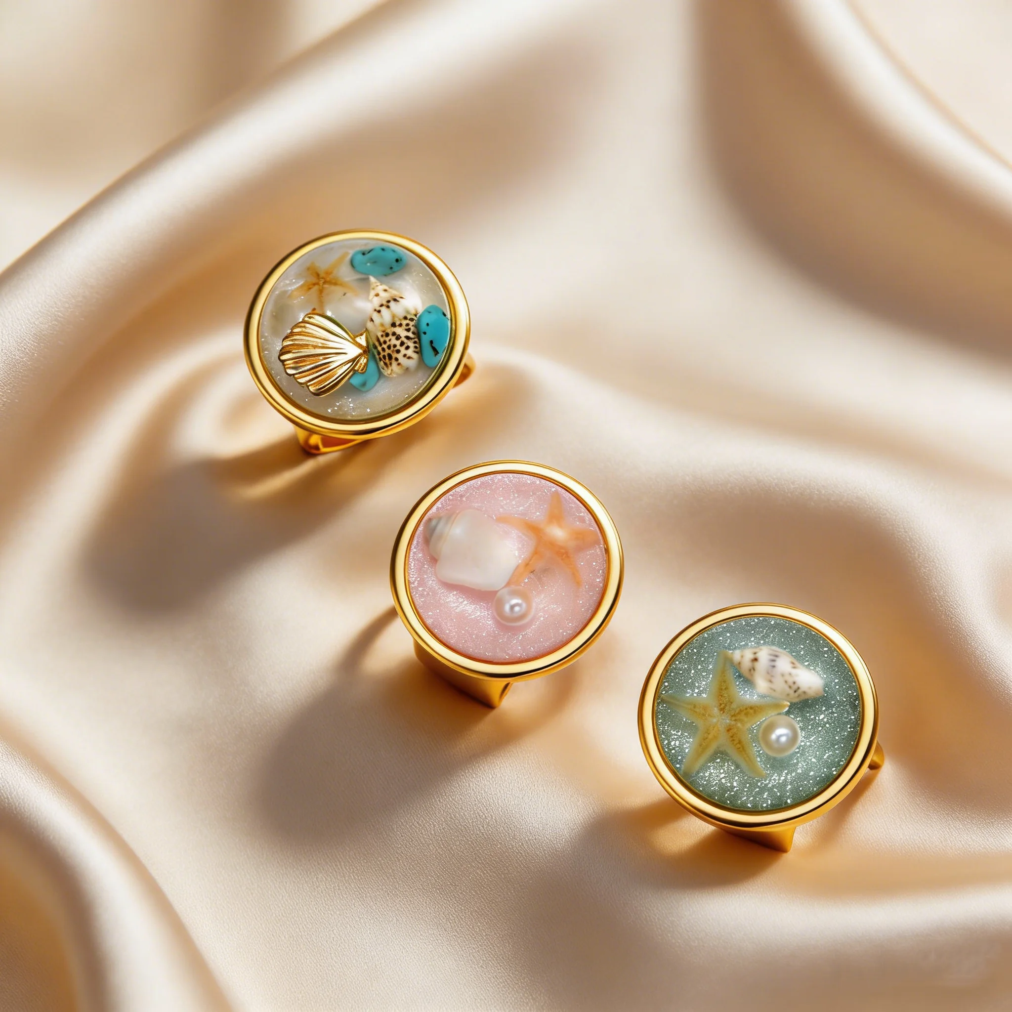Fashion Conch Starfish Shell Inlay Stainless Steel Open Ring for Women, 18K Gold Plated Ocean Style Summer Finger Jewelry