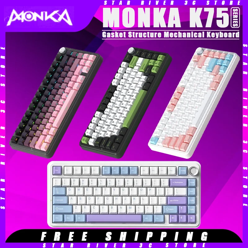 

MONKA K75 Mechanical Keyboard Tri-mode Wireless Gaming Keyboard Bluetooth RGB Hot Swap Gasket Customized Pc Gamer Accessories