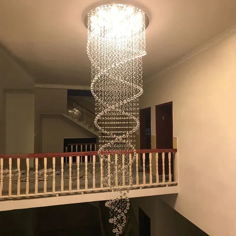 Modern LED Double Spiral Crystal Chandelier Lighting for Foyer Stair Staircase Bedroom Hotel HallCeiling Hanging Suspension Lamp