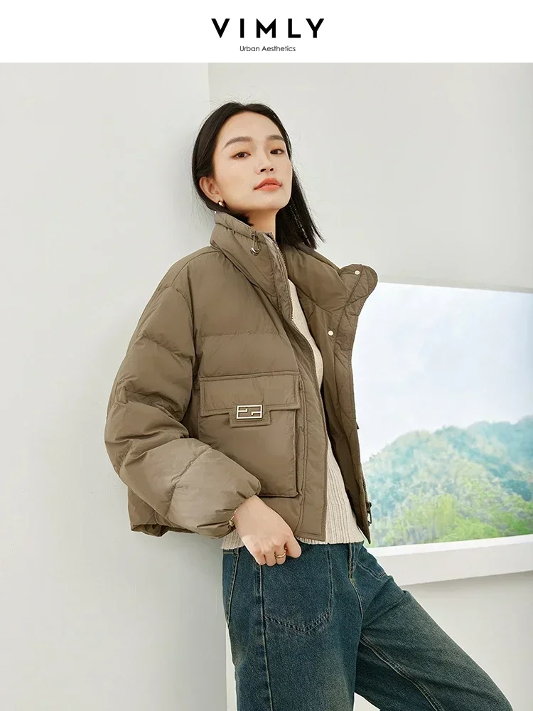 Vimly Duck Down Cropped Puffer Jacket Women\'s Winter Short Down Coats 2023 Lightweight Stand Collar Thick Warm Outerwear 50701