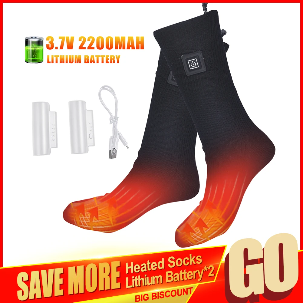 Electric Heated Socks With 3.7V 2200mAh Rechargeable Battery Powered Thermal Socks For Shiiing Camping Hiking Outdoor Works