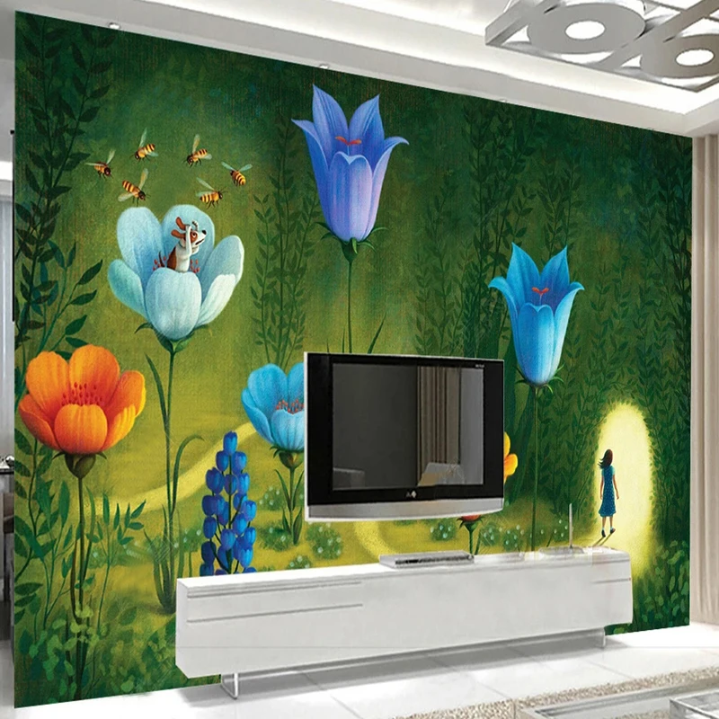 

Custom Mural Wallpaper Cute Cartoon Dream Flowers Oil Painting Fresco Living Room TV Sofa Bedroom Home Decor Papel De Parede 3D