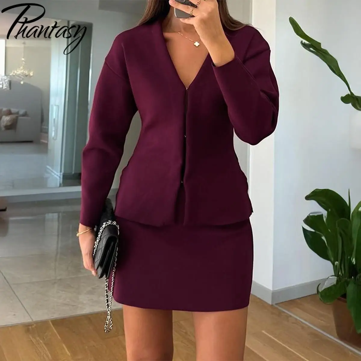 Phantasy Women's Fashion Knit Cardigan Vintage Solid Color Knitted Tops Casual Style Simple Line Design Elegant Retro Cardigan