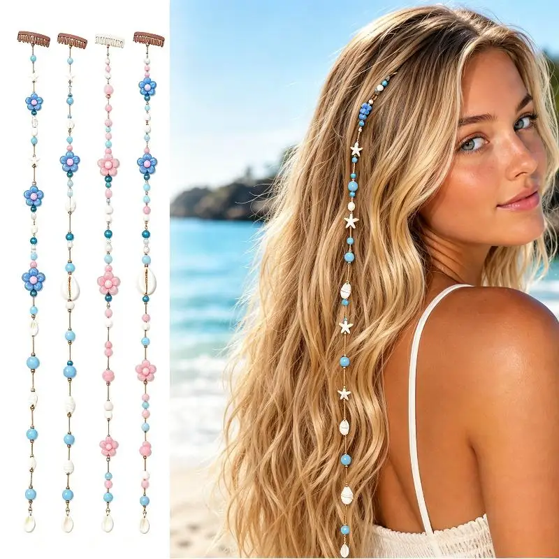Beachy Mermaid Hair Accent: Starfish & Bead Details For Women Clip Beads Pretty Summer Cute Accessory Headdress Hairstyle