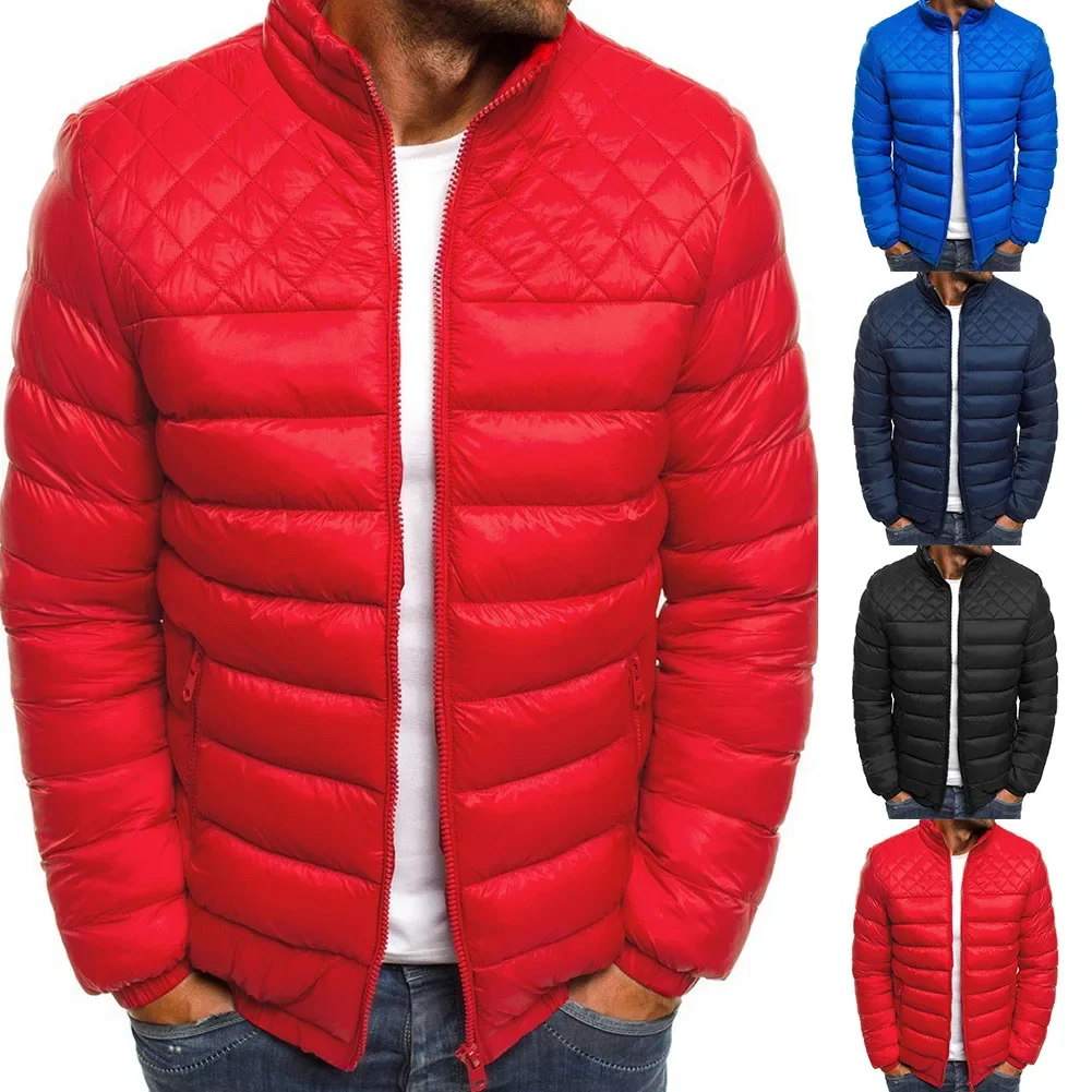 Mens Winter Warm Men's Jackets Puffer Jacket Quilted Padding Coat Casual Outwear Men's Lined Quilted Jacket Stand Collar Clothes