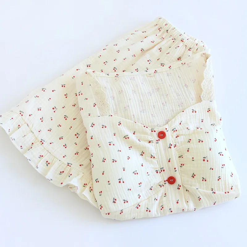 Conjunto de pijama de manga corta para mujer y niña, top de algodón 100% con almohadillas en el pecho, pantalones cortos, ropa de estar por casa de hilo