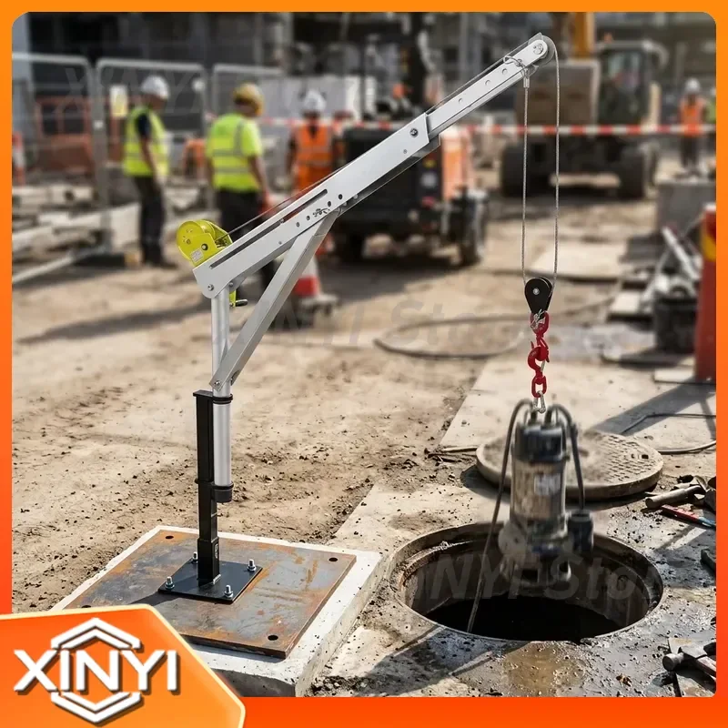 400-800Kg portable aluminum construction site lifting equipment, rust-proof, 12V/24V winch, 360-degree rotation, can be