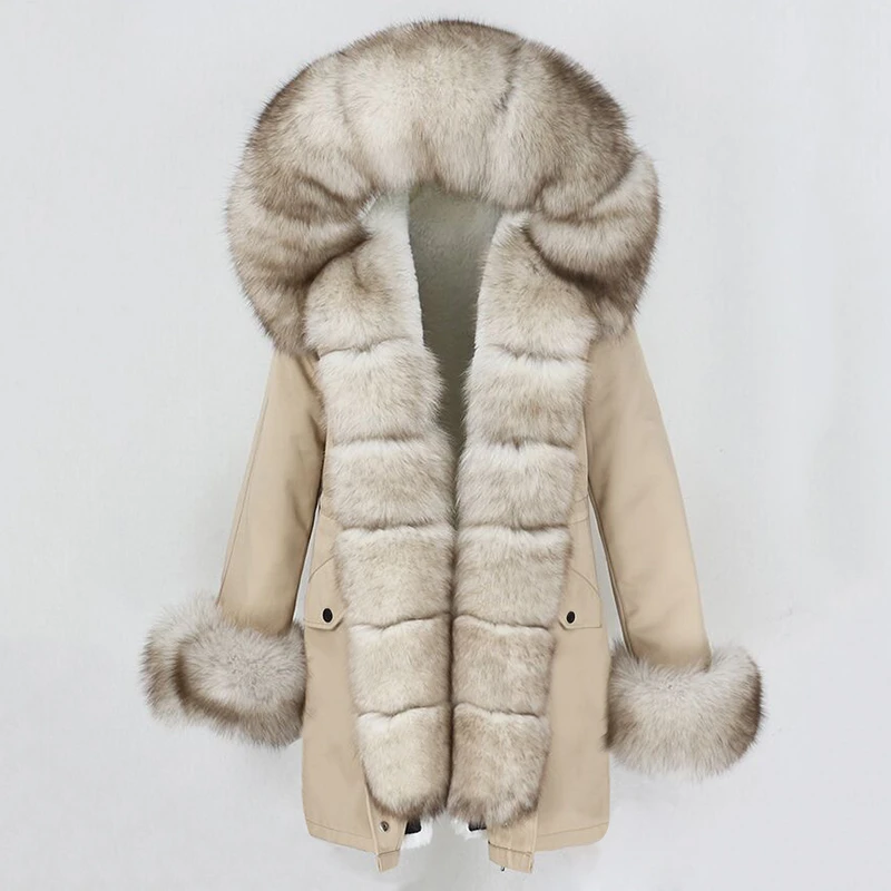 OFTBUY 2024 Fashion Winter Jacket Women Real Fur Coat Natural Real Fox Fur Collar Loose Long Parkas Big Fur Outerwear Detachable