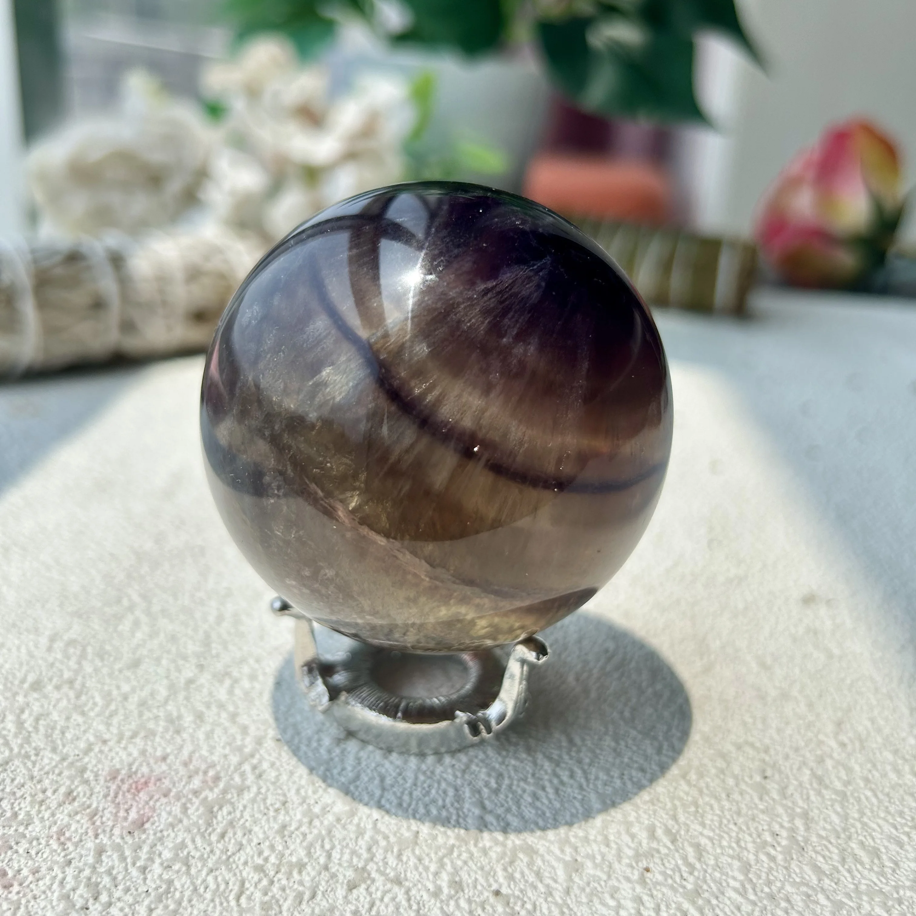 

Natural Brown Fluorite Quartz Crystal Sphere Healing Reiki Home Decor Gift 3th 415g 62mm