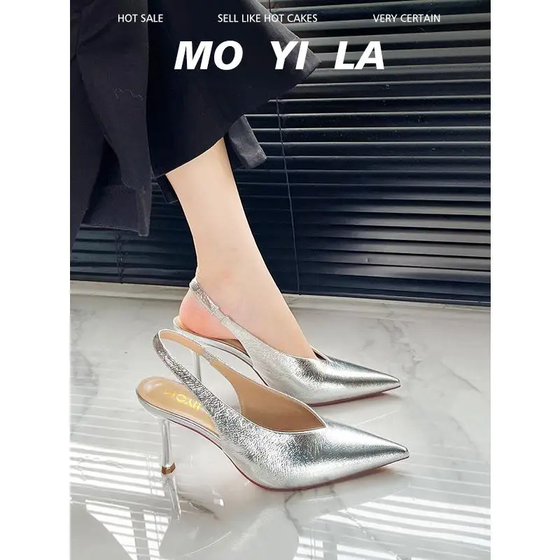 

Silver High Heels Women's Spring 2026 Pointed Toe Par Ladies Faionable Thin Heel Ba Emp Head Single oes