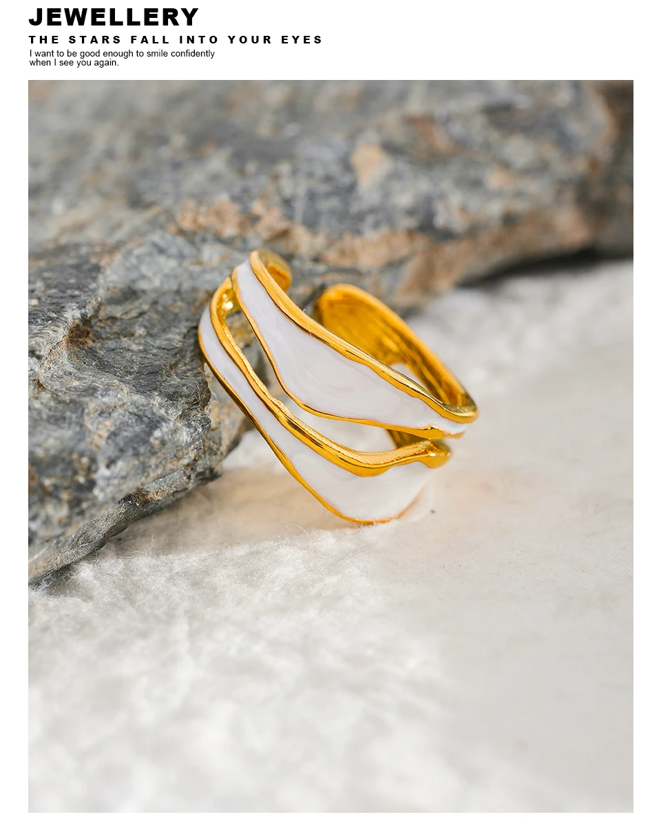 Yhpup Fashion White Enamel Creative Irregular 316 Stainless Steel Open Ring Waterproof Women Jewelry Stylish Charm Bijoux New