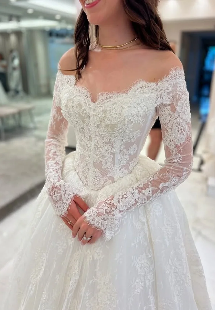Lace Wedding Dress Vestido De Novia Manga Larga Elegante Ball Gown Vestidos Vintage Minimalista Bespoke Alta Costura Boda Civil