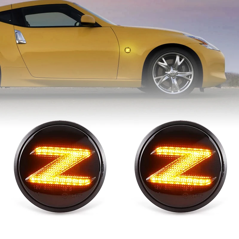 

Dynamic LED Side Fender Marker For Nissan 370Z Z34 2009-2020 350Z Z33 2003-2009 Clear & Smoked Lens Turn Sigal light