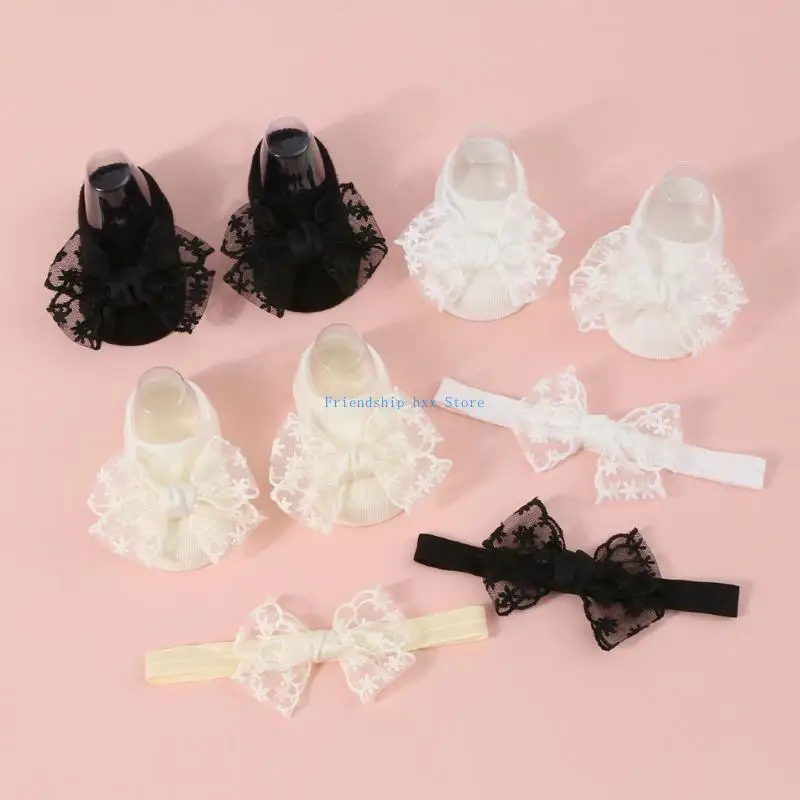 F1CB Короткие носки-трубочки с повязкой на голову, модные детские носки, милые кружевные носки с бантиками, детские носки-поло