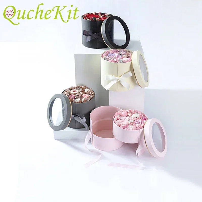 Double Layers Round Shape Flower Gift Boxes Floral Boxes Flower Gift Packaging Storage Box Florist Bouquet Flower Packaging Box