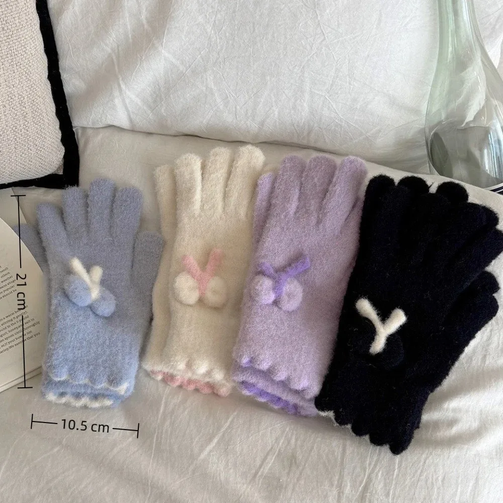 قفازات محبوكة سميكة لطيفة تحافظ على الدفء، قفازات مقاومة للبرودة، قفازات شتوية تعمل باللمس للنساء #6