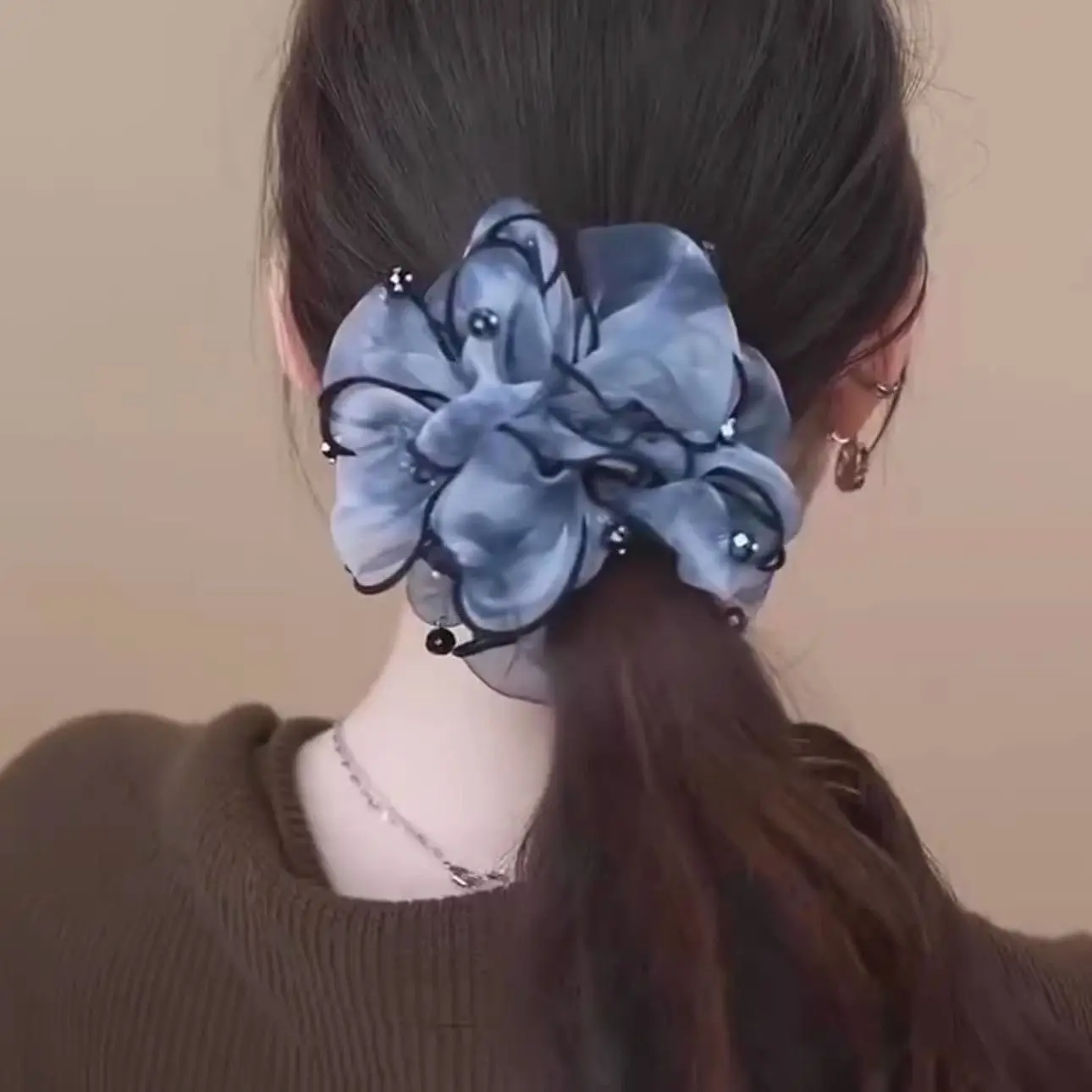 Kristall-Haarband Organza-Haargummis Großer Scrunchie Haargummi für Damen Haaraccessoires Lila Scrunchie – Detail 6