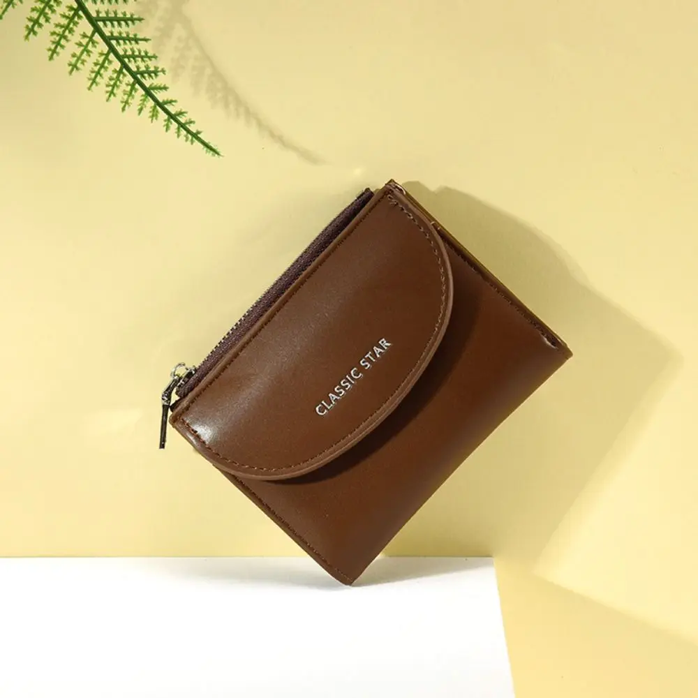 Solid Color Solid PU Short Wallet Portable Korean Style Card Bag Card Holders Clutch Coin Purse Zipper Short Wallet Travel