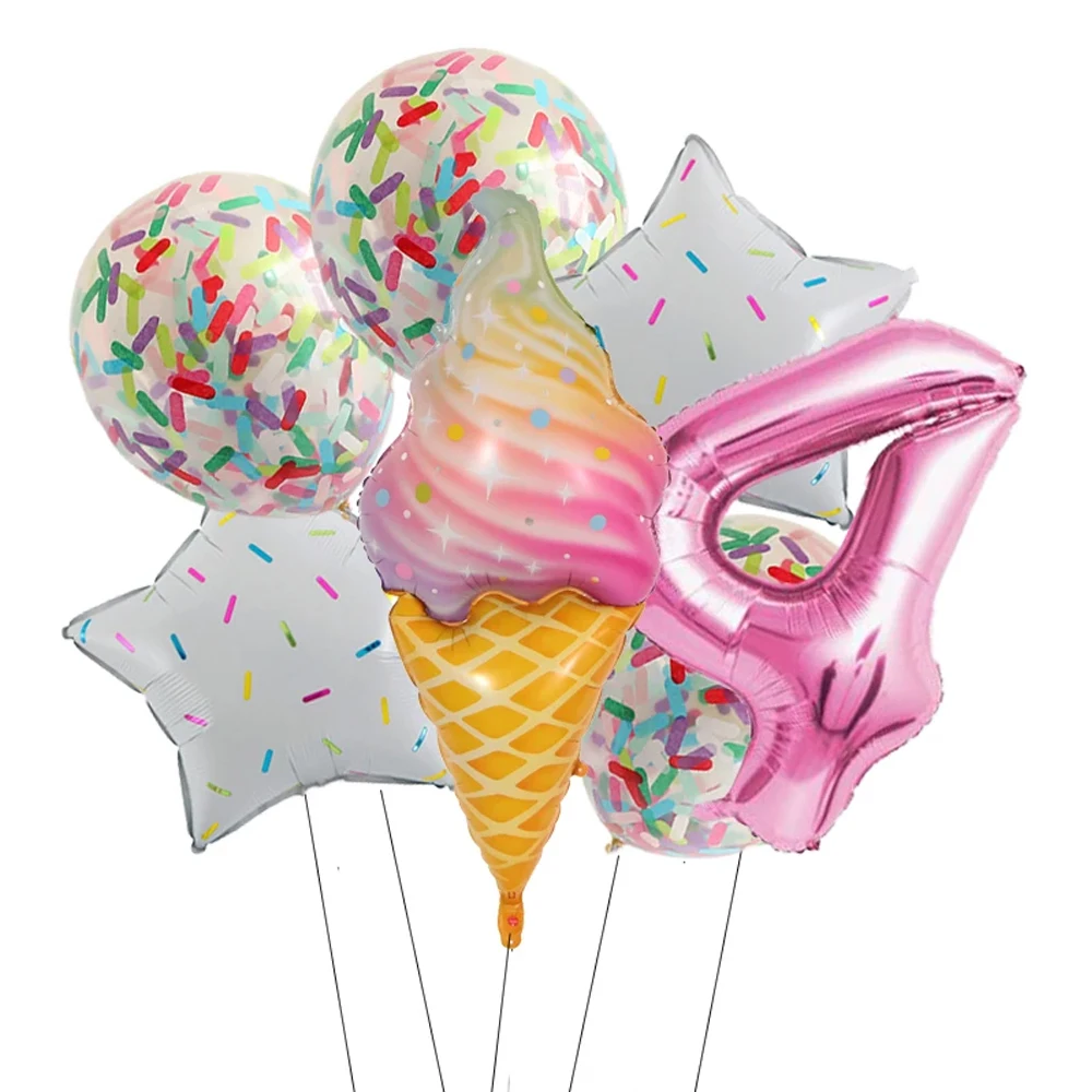 7pcs Candy Ice Cream Donut Pink Lollipop Foil Balloons 32inch 0-9 Number Balloons Set Girls Birthday Party Baby Shower Decorati